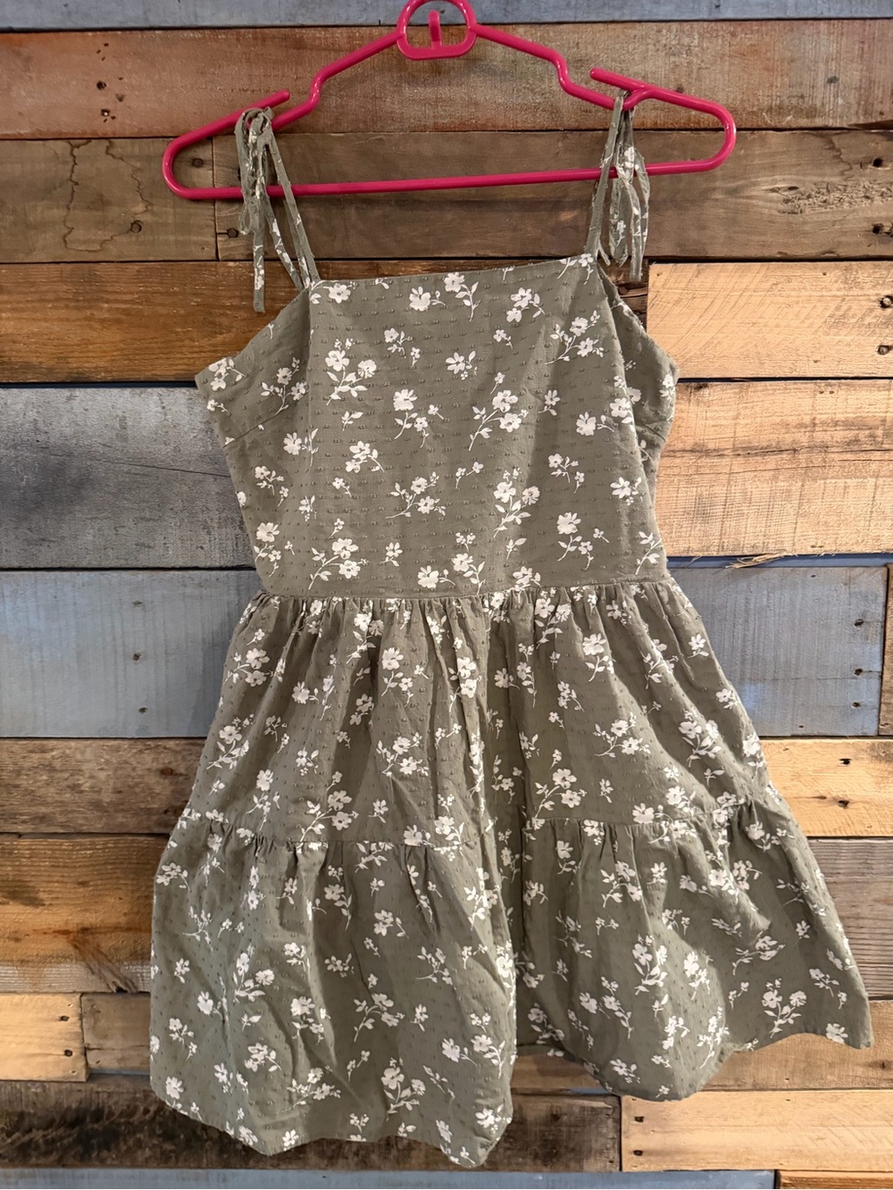Olive Floral Tie-Shoulder Sundress - Picture 2 of 4